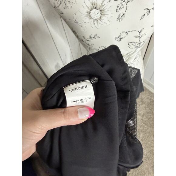 WAYWARD FANCIES eShakti Black V Neck Ruffle Mesh Tulle Dress Size Medium Whimsy - Picture 4 of 7